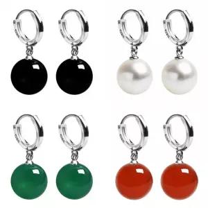 그린마노 백진주 오닉스 귀걸이 비취 마노 S925 똑딱이 원석