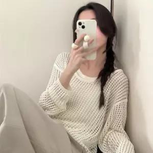 [옷은날개] 오버핏 레이어드 펀칭 그물 넷 니트