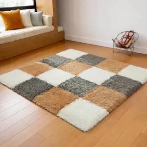 티니데야 16개 플러시 연동 카펫 타일 12 x12 소프트 폼 바닥 매트 놀이방용 워셔블 섀기 직소 퍼즐 놀이