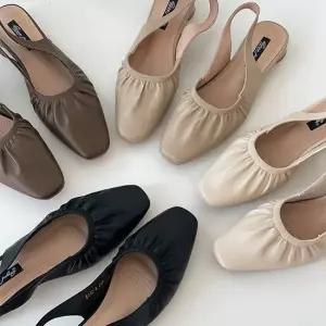 심플 사각코 셔링 슬링백 여성화 로우힐 플랫슈즈 2.5cm