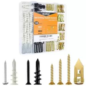 쿠루이 셀프 드릴 드라이월 앵커 구색 키트 140개 헤비 듀티 플라스틱 확장 30세트 벽 장식 액자 선반용