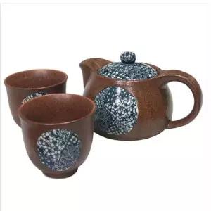 하루 RQ37NL90 도자기 녹차 포트 티팟 찻잔 2인 세트 브라운