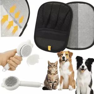 JMTSONS 2 애완동물 제모 장갑 및 셀프 클리닝 고양이 개 브러시 번들 - 가구용 재사용 가능한 정전기