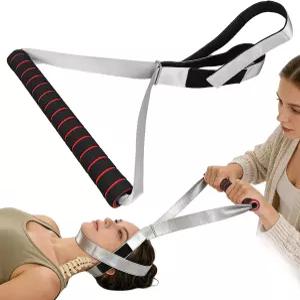목 스트레칭 스트랩 - 감압 척추 정렬 및 두통 를 위한 카이로프랙터 당김 장치 편안한 턱 인체공학적