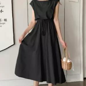 플레어 원피스 코튼 스트링 롱 내추럴 데일리룩