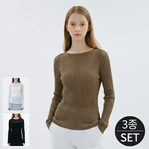 [로코엘라]페리 루즈핏 시스루 여성 라운드 니트 3종세트