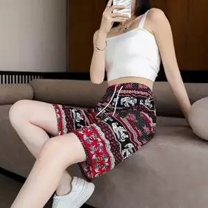여성 여름 코끼리무늬 밴딩팬츠 4부 통반바지 숏팬츠 (HSJ-WEC71A7)