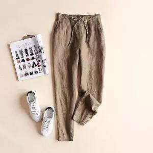 쿨 팬츠 브라운 여성아이스바지 리넨바지 배기 핏 여성 린넨 밴딩 (HSJ-WFISA2U)