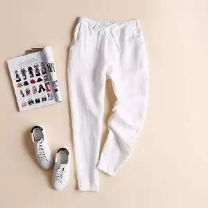 화이트 여성 핏 밴딩 쿨 여성아이스바지 리넨바지 배기 린넨 팬츠 (HSJ-WFISACC)