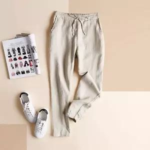 쿨 베이지 린넨 밴딩 배기 여성 팬츠 핏 여성아이스바지 리넨바지 (HSJ-WFISBGY)