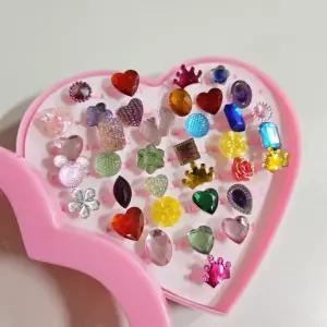 36개 / 학원 선물 레진 케이스 큐빅 병원 하트 반지 포장 보석 어린이 세트