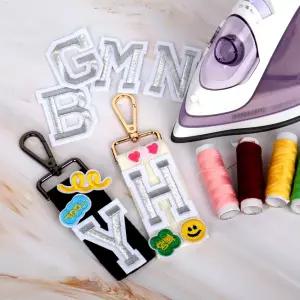 의류리폼 열접착 자수 알파벳 와펜 실버 패치