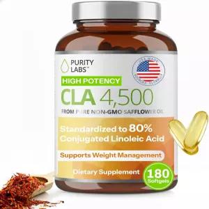 퓨리티 랩스 CLA 보충제 4500MG - 비-GMO 홍화 오일 에너지 체중 감량 심장 및 근육 을 지원 180 소프트 젤