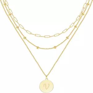 트렌디한 여성을 위한 KSF 골드 레이어드 목걸이 - 14K 도금 초커 이니셜 레터 코인 펜던트 스택