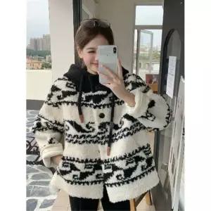 뽀글이코트 후드 루즈핏 롱코트 양털 여성 코트 더플 인조