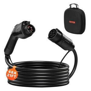 VEVOR EV 충전기 연장 케이블 48Amp 21피트 J1772 연장 코드 120V-240V SAE J1772 전기차 충전기와 호환 레벨 1 / 레벨 2 IP66 헤비 듀티 자동차 충전 케이블 휴대용 가방 포함