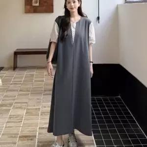 여성 레이어드 스타일 브이 디자인 A라인 롱원피스