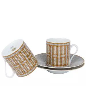 에르메스 테이블웨어 에스프레소잔 모자이크24 오렌지 2인 SET