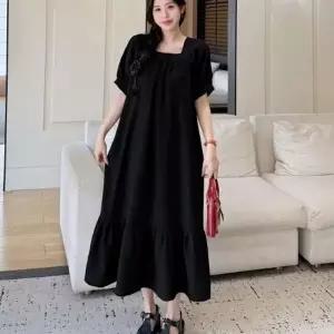 여성 스퀘어넥 체형커버 셔링 반팔 롱 원피스