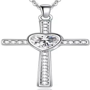 주드 주얼러스 스테인리스 스틸 하트 탄생석 크로스 스테이트먼트 웨딩 칵테일 파티 펜던트 목걸이