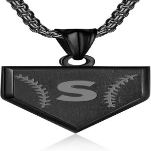 남성용 초기 A-Z 목걸이 스테인리스 스틸 편지 방패 펜던트 박스 체인 22+2인치 영감 야구 홈 플레이트