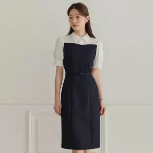 XXL까지) 젠넬라 카라배색 H라인 벨트 원피스 하객룩 오피스룩 모임룩 격식룩 빅사이즈