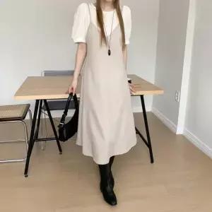 여자 퍼프 소매 뷔스티에 미디 원피스 블라우스 세트