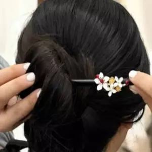 한복비녀 머리비녀 한복소품 한복올림머리 화이트꽃 한복악세사리 나무