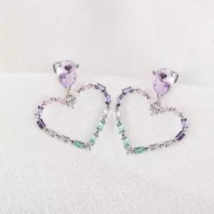 컬러 시뮬럿 보석 사랑스러운 무드 하트 드롭 알러지방지 귀걸이 시크한매력 취향저격템