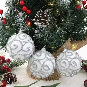 [RIZPICK]화이트실버 글리터 장식볼 3p세트 트리 리스장식 글리터볼