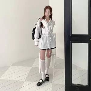 [다잇템] 여자 폴리 세로 박시핏 롱 단가라 카라 셔츠