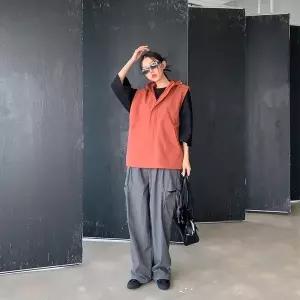 [신세계라이브쇼핑][옷자락] 여자 라운드넥 고프 윈드브레이크 민소매 아노락 후드 반집업