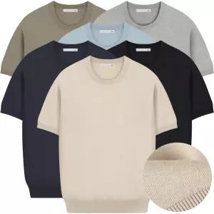 남자 니트 반팔티 여름 쿨 구김없는 라운드 티셔츠 정장 캐주얼 남성 반팔 니트티 빅사이즈 M~2XL