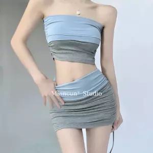 튜브탑 미니 여성 스냅 오프숄더 드레스 웨딩 여름 이브닝