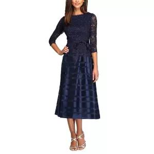 Alex Evenings 여성용 티 길이 A라인 드레스 타이 벨트 포함 네이비 [호환]