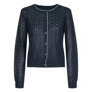 [샵앤] 국산 여성 플라워 펀칭 배색라인 긴팔 가디건 BOM-WCD-21212-네이비