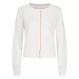 [샵앤] 국산 여성 플라워 펀칭 배색라인 긴팔 가디건 BOM-WCD-21212-아이보리