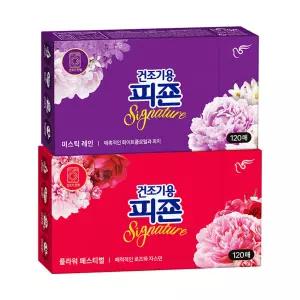 피죤 건조기용 드라이시트, 미스틱레인, 120매, 1개 + 플라워페스티벌, 120매, 1개