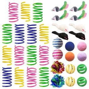 AGYM 실내 스프링 다채로운 마우스 인터랙티브 고양이 위한 세트 고양이를 크링클 35팩