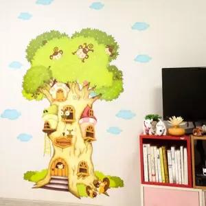 나무 그림퍼즐 포인트 벽지 스티커 유아 놀이방 야광