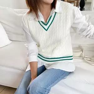 [신세계라이브쇼핑][옷자락] 여자 배색 포인트 니트 조끼 셔츠 세트
