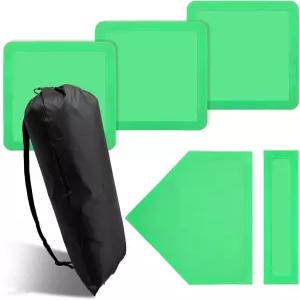 Xajuio 5개 그린 고무 베이스 세트 홈 플레이트와 투구 야구 버리고 뒷마당 연습용 보관 가방이 완비되어