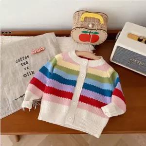 아동 니트 가디건 여아 라운드 무지개 유아 니트 가디건 면100% 환절기
