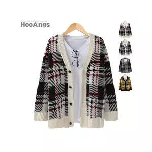 [후앙스]오버핏 라인배색 체크 니트가디건 EYCD7213_P055517817