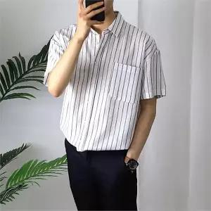 [후앙스]포켓 포인트 스트라이프 오버핏 반팔 남방 SBST7118_P063403832