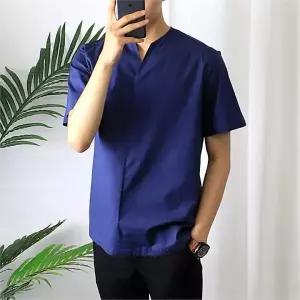 [후앙스]와이넥 포인트 무지 반팔 헨리넥 오버핏 남방 SMST2847_P063539944