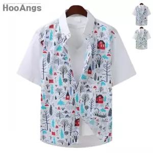 [후앙스]오버핏 아이슬란드 프린팅 하와이언 반팔셔츠 SMST6647_P063540060