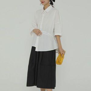 [하프클럽/루즈D]모찌 불규칙 블라우스 셔츠 앤 스커트 루즈 임산부복