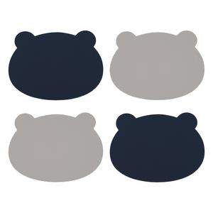 코지테이블 양면 가죽 테이블매트 네이비 + 그레이 곰돌이, 37cm, 각 2개씩