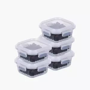 네오플램 웨이브락 내열유리 밀폐용기 V(스팀홀) 밥용기 5p(정사각 320mLx5)